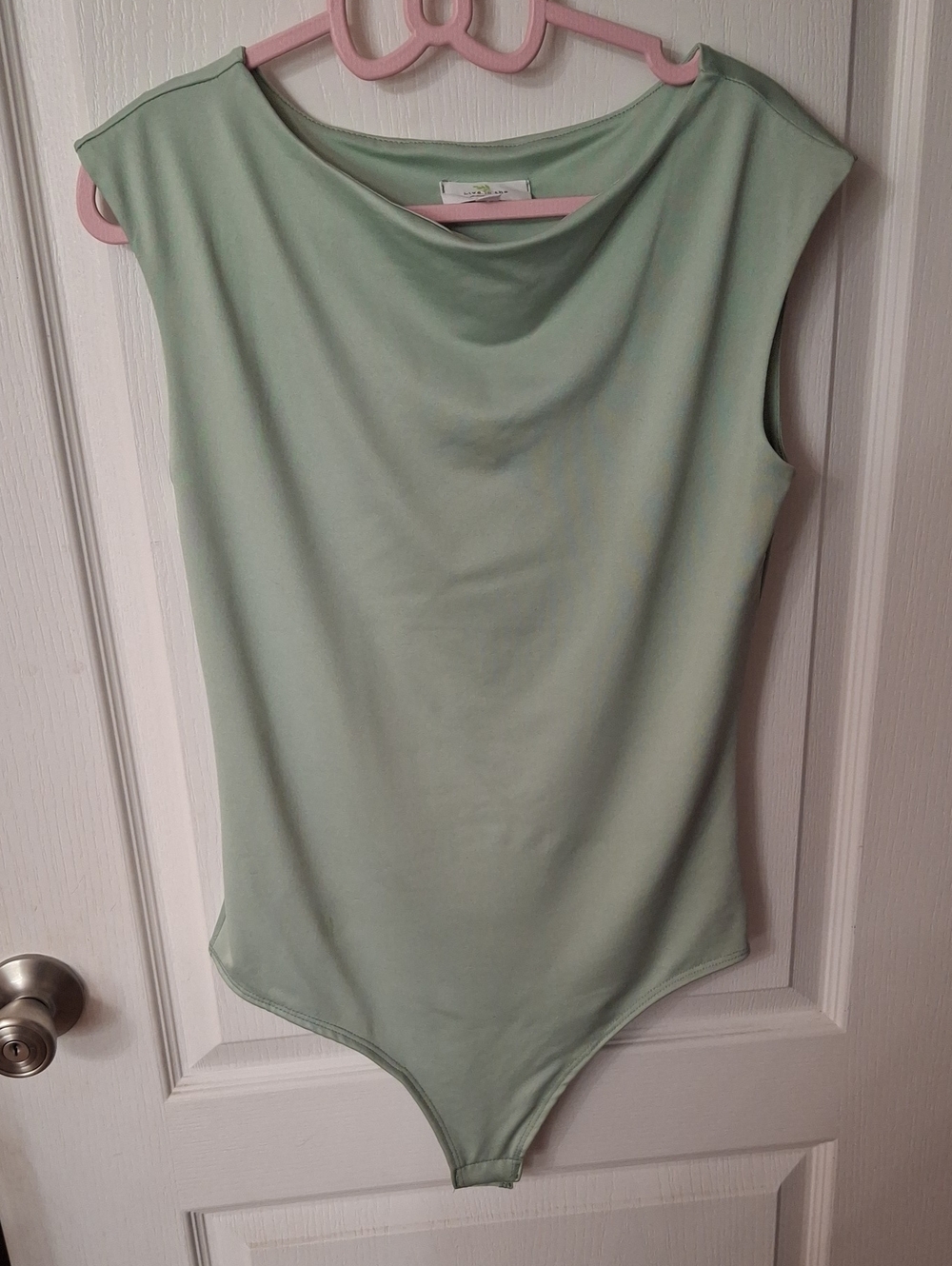 Sleeveless Mint Green Draped Neck Bodysuit - Women Tops